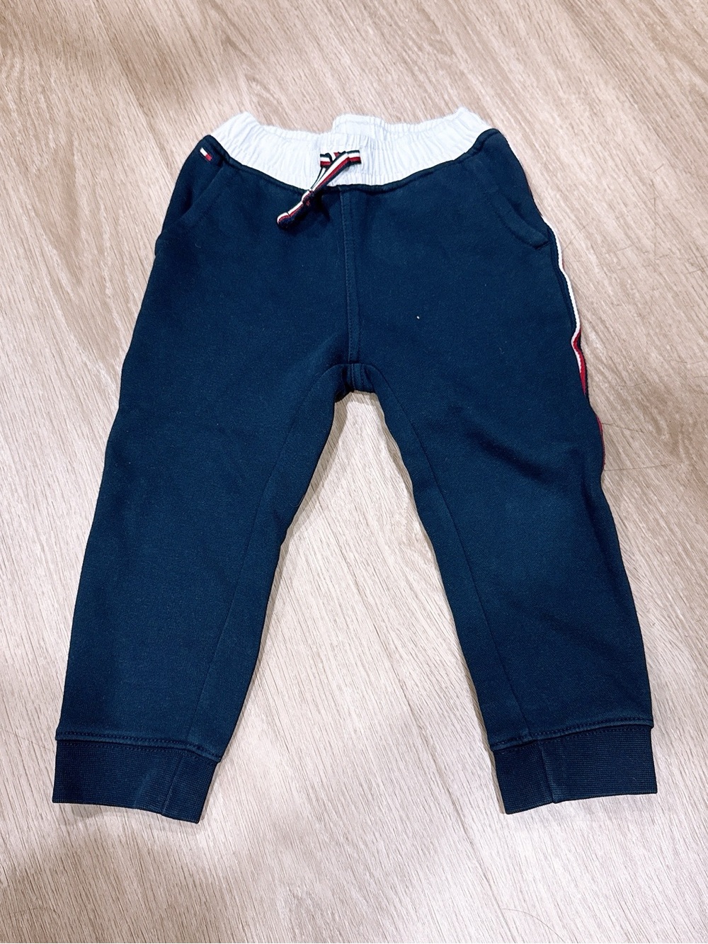 Tommy Hilfiger Navy Joggers with White Waistband and Side Stripe